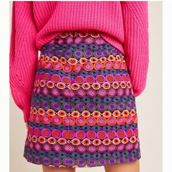 Anthropologie Hutch Embroidered Ellen Mini Skirt Purple Pink Green Size 6‎ - Picture 3 of 13
